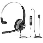 KONNAO Wired Headset for PC/Laptop, Stereo Headphones with Noise Cancelling Microphone, in-Line Controls, Computer Headset with 3.5mm/USB for Skype Zoom Tablet Laptop (Single Ear)