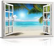 Canvas Wall Art - Beautiful Tropical Beach Windows Pictures - Modern Wall Decor Gallery Canvas Wraps Giclee Print Stretched and Framed Ready to Hang - 12" x 16"