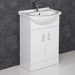 Affine 550mm Floorstanding Bathroom Vanity Unit & Basin Sink Gloss White Tap + Waste