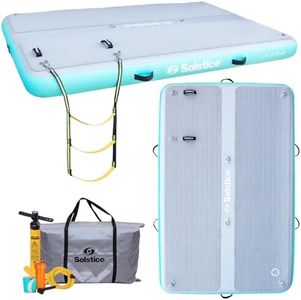 SOLSTICE ORIGINAL Floating Inflatable LUXE Dock Platform 8 X 5 FT Float for Lake Boat Pool Ocean | W/Non-Slip Pad | Water Mat Swim Raft for Multiple Adults Kids Dogs | 8 Inch Extra Thick & Stable