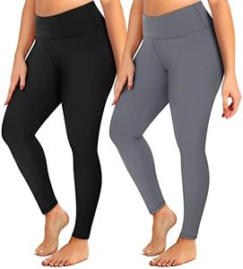 YOLIX 2 Pack Plus Size Leggings with Pockets for Women, High Waisted Tummy Control Soft Black Workout Yoga Pants, Black/ Grey, 4X-Large