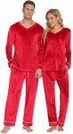 Ekouaer Couples Matching Pajamas Sets Velvet PJs Set for Men and Women Velour Long Sleeve Sleepwear S-XXL Red