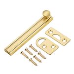 4 Inch Solid Brass Surface Bolt, Concealed Security French Door Locks with Hardwares, Long Door Bolts Security Sliding Latch Lock for Composite Wood Double Dummy Door(Gold,4 Inch)