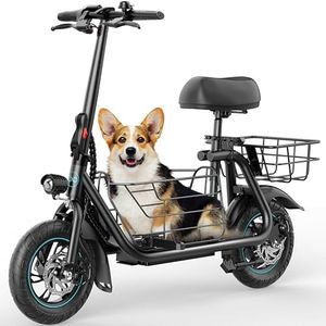 Gyroor Adults Electric Scooter with Large Middle Basket, 550W Motor 18.6 MPH 20 Mile Distance, Foldable E-Scooter with seat for Pets & Cargo, C1S-FP9