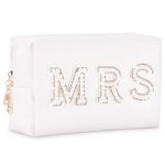 MRS Makeup Bag, Etercycle Bridal Shower Gifts Small PU Waterproof Letter Cosmetic Bag, Bling Pearl Rhinestone Patches Travel Organizer for Engagement Bachelorette Party(Gold)