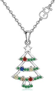 Christmas Tree Necklace for Women Sterling Silver Snowman Christmas Tree Pendant Jewelry Colorful Cubic Zirconia Cute Xmas Gifts
