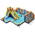 COSTWAY Inflatable Water Slide, Jumping Bouncy Castle with Climbing Wall, Football Field, Splashing Pool and Water Cannons, Outdoor Blow Up Activity Center for Kids Summer Play (without blower)