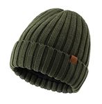 Home Prefer Mens Winter Hat Warm Stocking Beanie Women Knit Hats with Lining, Army Green, Large