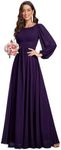 Ever-Pretty Party Dresses for Women Chiffon Long Sleeve Round Neck A-Line Bridesmaid Dresses Dark Purple 16