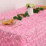 Fanqisi Satin 50x102 Inches Pink Rectangle Overlay Rosette Fabric Tablecloth 3D Floral Tablecloth for Christmas Wedding Event
