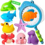 No Hole No Mould Baby Bath Toys - 9PCS Mould Free Bath Toys for 1 2 3 4 Year Olds Toddler Kids Swimming Pool Toys Anti-mould Sea Animals Water Toys for Boys Girls