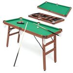 COSTWAY 4.5FT Billiards Table, Portable Game Pool Table with 16 Balls, 2 Cues, 2 Chalks, Triangle Rack and Brush, Folding Snooker Table Game Set for Home Party Gathering