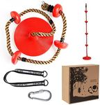 Climbing Rope Swings for Trees, VIsuIvit Kids Disc Swing Seat Set, Kids Outdoor Playground Swingset Accessories with 79in/200cm Rope for Parties, Birthdays, or Daily Exercise (Red)