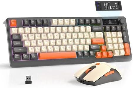 FREEWOLF T96 Smart Display Wireless Gaming Keyboard and Mouse Comb, 94Key LED Lighting Rechargeable Silent Membrane Keyboard with Knobs, 2000mAh Battery, 6-Button 4KDPI Mouse for Win/Mac(Glimmer)