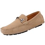 Jamron Mens Elegant Buckle Loafers Comfort Suede Driving Shoes Stylish Moccasin Slippers Camel SN19020 UK12