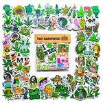 90 pcs Smoking Green Sticker Pack - Use as Cannabis Weed Leaf Stickers, Trippy Stoner Stickers, Marijuana 420 Theme Decors on Bong, Skateboard, Laptop, Hemp Accessories Graffiti Decals (Matte Finish)