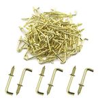 TUOREN 1/2 Inch Brass Plated Metal Screw-in Square Bend Hooks Right-Angle Self-tapping Screws Hooks L Shape Hooks-150pcs