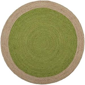 SAFAVIEH Natural Fiber Round Collection 5' Round Green NF801G Handmade Boho Braided Jute Area Rug