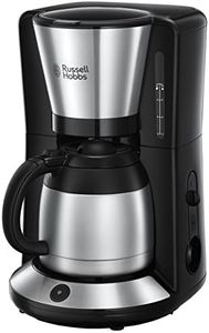 Russell Hobbs Adventure Drip Coffee Maker - 12 Cups, Thermal Jug 1L, Removable Filter Holder, WhirlTech Technology, Measuring Spoon, Stainless Steel, Black and Silver - 24020-56