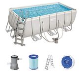 Bestway Power Steel Rectangular Steel Frame Pool Set with Filter Pump + Accessories, Grey