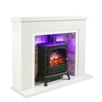 Endeavour Fires Farlington Electric Fireplace, Black Log Burner Stove in 48’’ Off White Surround, LED Downlights with Remote Control (White Top/Red Brick)