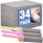 34 Pack Pumice Cleaning Sticks with 3 Universal Handles, Grey Pumice Stone Cleaner for Cleaning Toilets, Bathrooms, Kitchens, Spas, Pools, Household Cleaning