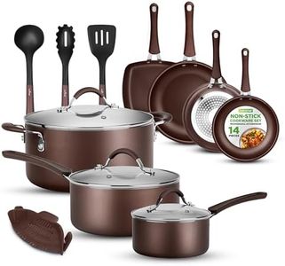 NutriChef 14-Piece Nonstick Cookware Set, PTFE/PFOA/PFOS-Free Heat Resistant Lacquer Kitchen Ware Set w/Saucepan, Frying Pans, Cooking, Dutch Oven Pot, Lids, Utensil, Compatible with All Stovetops