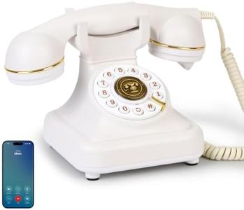 Bluetooth Rotary Landline Phone, Retro Bluetooth Home Phone, Vintage Old Fashioned Telephone with Speakerphone & Volume Control, Wireless Rechargeable Telephone for Bedroom, Home & Office, White