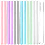 KLEBREIS 12 Pcs Silicone Straws Reusable Long Flexible Drinking Straws with 2 Straw Cleaner Brush for 20/30/32oz Tumblers, Jars for Coffee Tea Juice