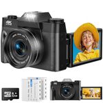 4K Digital Camera - 56MP AutoFocus with 16X Digital Zoom Vlogging Camera for YouTube - 3.0 Inch 180° Rotation Flip Screen Compact Camera for Beginners Adults with 32GB Micro SD Card & 2 Batteries