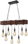 KEESFU 8-Lights Rustic Chandeliers for Dining Room, Farmhouse Wooden Ceiling Pendant Light, Height Adjustable, Rectangle Chandelier for Kitchen Island Dining Room Bar Pool Table Cabin.