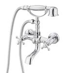 gotonovo Wall Mount Clawfoot Bathtub Faucet with HandHeld Spray and 360° Double Cross Handle Swivel Spout Vintage Tub Shower Faucet Set with Adapter Adjustable Swing Arms Polish Chrome