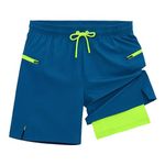 veepro Mens Running Shorts 2 in 1 Quick Dry Gym Workout Shorts Lightweight 7" Athletic Exercise Training Shorts with Compression Liner Zip Pocket Blue 2XL