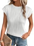 EVALESS Women's Knit Textured Tops Short Sleeve T Shirts 2024 Fashion Casual Spring Summer Crew Neck Loose Fit Plain Basic Tee Blouses White Large