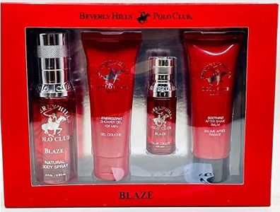 Beverly Hills Polo Club Blaze 4 Piece Gift Set Collection for Men - Luxury Cologne Set with Body Spray, Shower Gel, Eau De Toilette, and After Shave - Premium Fragrance Collection