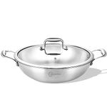 LOLYKITCH 12 Inch Tri-Ply Stainless Steel Wok Pan with Lid,Deep Frying Pan,Saute Pan,Jumbo Cooker,Induction Wok(5 QT),Suit for All Stoves,Dishwasher and Oven Safe