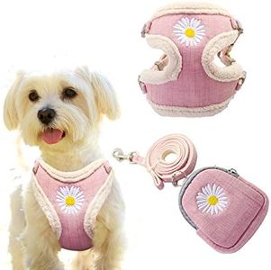 IDOLPET Cat Harness and Leash Set for Walking Escape Proof, Cute Daisy Design Harness and Leash for Cat Kitten Small Dogs Puppies, Comfortable Soft Lightweight Cat Outdoor Vest (Pink Plush, Small)