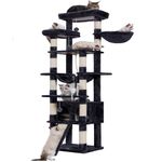 Hebly Tall Cat Tree for Large Cats 20lb Heavy Duty,78 inch Multi-Level Cat Tower for Indoor Cats,2 Widened Plush Perches Cat Condo with Scracthing Board and Big Caves,Smoky Gray HCT033G