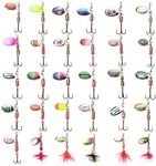 HENCETO Fishing Lure Spinner Bait, 12-30 pcs Hard Metal Fishing Spoon Trout Fishing Bait, Bass Lures with Tackle Boxes (30PCS)