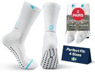 PRO SOCK Soccer Grip Socks Soccer Socks, Non Slip Socks, 2-Pack Crew Grip Socks, Football Socks Men, Ankle Support Socks, Tennis Golf Socks, Rugby Socks Basketball Pickleball Socks, White Grip Socks