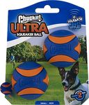 ChuckIt! Ultra Squeaker Ball Dog Toy, Durable High Bounce Floating Rubber Squeaky Dog Ball, Launcher Compatible Toy For Dogs, 2 Pack, Small