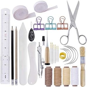 BUTUZE 32 Pieces Hand Bookbinding Tools, Bookbinding Kit for Beginners,Complete Bookbinding Tool Kit with Bookbinding Waxed Thread,Sewing Needles for Paper Bookbinding