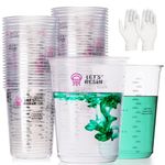 LET'S RESIN Resin Mixing Cups, 50pcs 32oz(1000ml) 2 Scales Accurate Paint Mixing Cup with Protective Gloves, Sturdy & Thick Disposable Measuring Cups for Paint, Pigment, Epoxy Resin, Resin Art, Baking