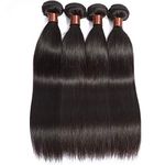 LUSH LOCKS Straight Hair 3 Bundles Indian Virgin Unprocessed Human Hair Wefts Hair Extensions Deal with Mixed Lengths 100% Human Hair Extensions (22 22 22, Natural Black (Natural Black 7)