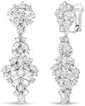 18K White Gold 9 1/2 Cttw Diamond Cluster Drop Dangle Clip-On Earrings (F-G Color, VS1-VS2 Clarity)