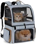 Lekebobor Cat Backpack Carrier for 2 Cats, Double-Compartment Pet Carrier Backpack for Two Small Cats or One Medium Dogs, Cats Carrier Backpack Dog Carrier Backpack Fits Up to 24 Lbs,Blue Striped