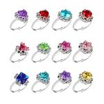 Hifot 12 pcs Girls Crystal Adjustable Rings, Princess Jewelry Finger Rings with Heart Shape Box, Girl Pretend Play and Dress up Rings for Children Kids Little Girls