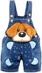 KIDSCOOL SPACE Baby Boys/Girls Big Yellow Ears Cute Dog Summer Jeans Shortalls,Blue,12-18 Months