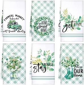 Boyiee Set of 6 Eucalyptus Kitchen Towels Green Leaves Dish Absorbent Tea 24 x 16 Inch Eucalyptus Get Cozy Lover Gifts Holiday Wedding Hand for Farmhouse Bathroom Decor (Boyiee-towel-uu38u487a)