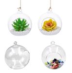 Set of 4 Hanging Glass Globe Plant Terrariums - Glass Orbs Air Plants Tea Light Candle Holders Succulents Moss Miniature Garden Planters Home Decor Indoor Garden DIY Gifts (4" Tall by 4" Diameter)